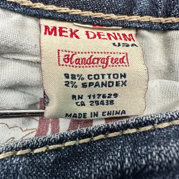 Mek Denim Jeans Womens 27x34 Oldham Bootcut Distressed Flap Pockets Stretch Blue - Picture 2 of 13